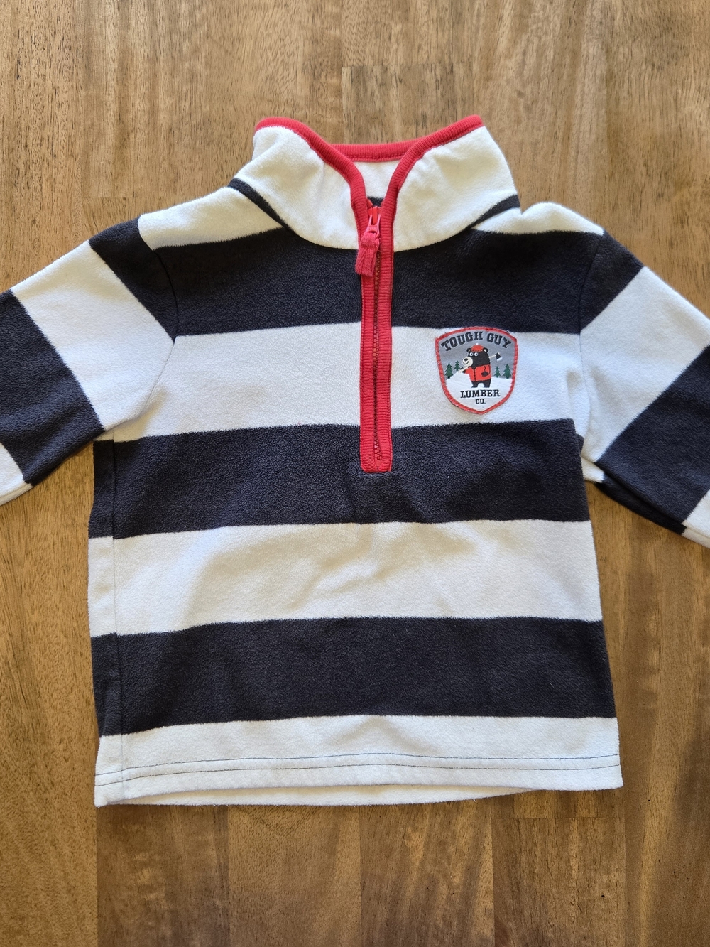 Carter's Black & White Striped Half-Zip Pullover with Red Trim